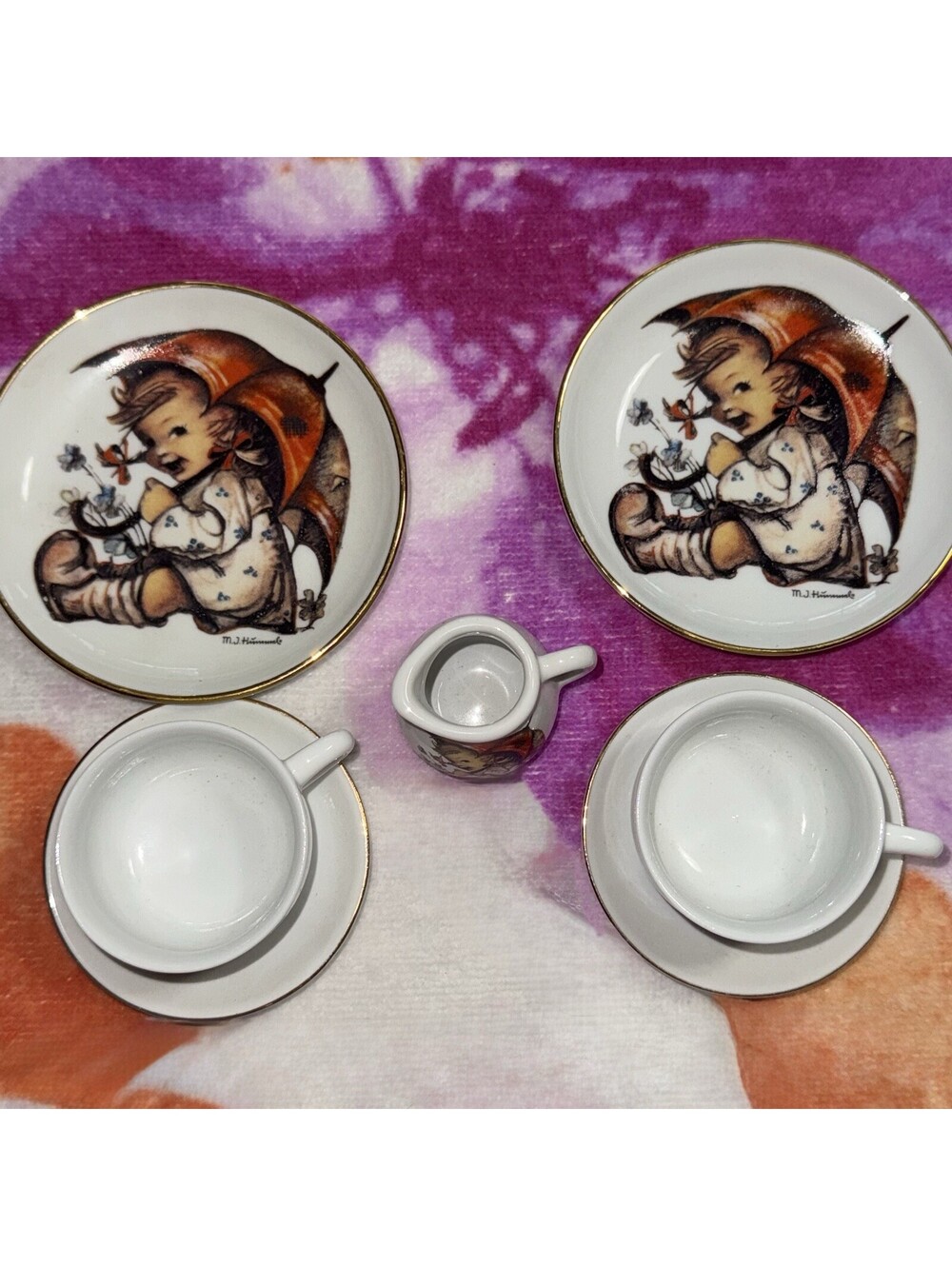 MJ Hummel Porcelain Mini Tea Set Umbrella Girl Germany Reutter Porzellan